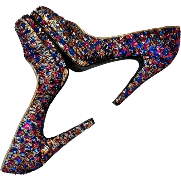 Nine West Rocha Multicolored Sequin Platform Heels Formal Glam Size 7 - Picture 6 of 12